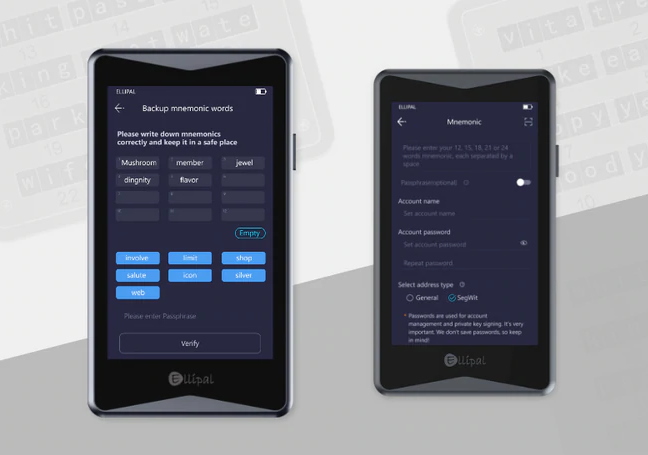 ELLIPAL Titan crypto hardware wallet setting up mnemonic