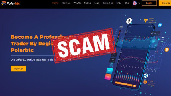 Polarbtc scam crypto trading platform page header.