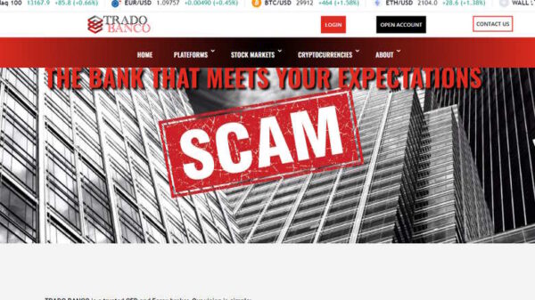 Trado Banco crypto scam platform page header
