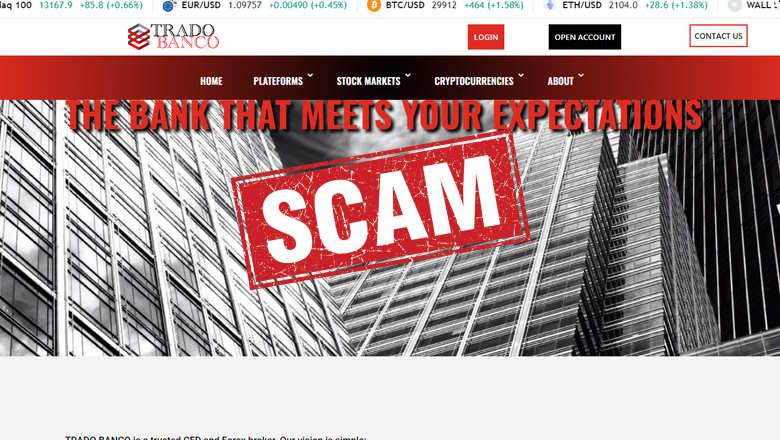 Trado Banco crypto scam platform page header