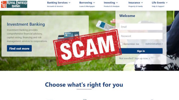 Royal Enfield Bank fake bank platform